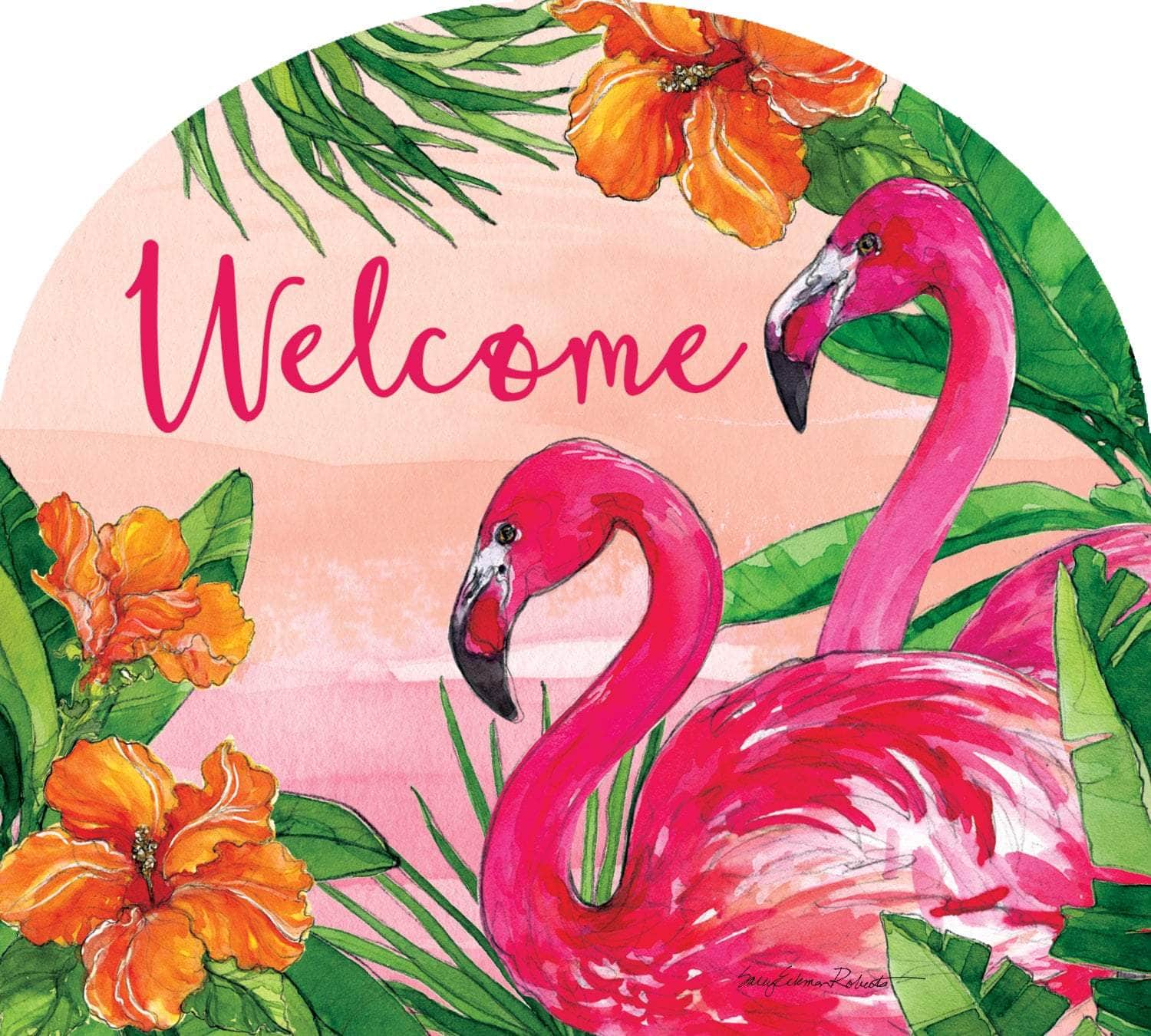 Flamingo Sunset Arbor Mate panel featuring flamingos against a colorful sunset, crafted from durable PVC to bring tropical charm and elegance to your garden or outdoor space.