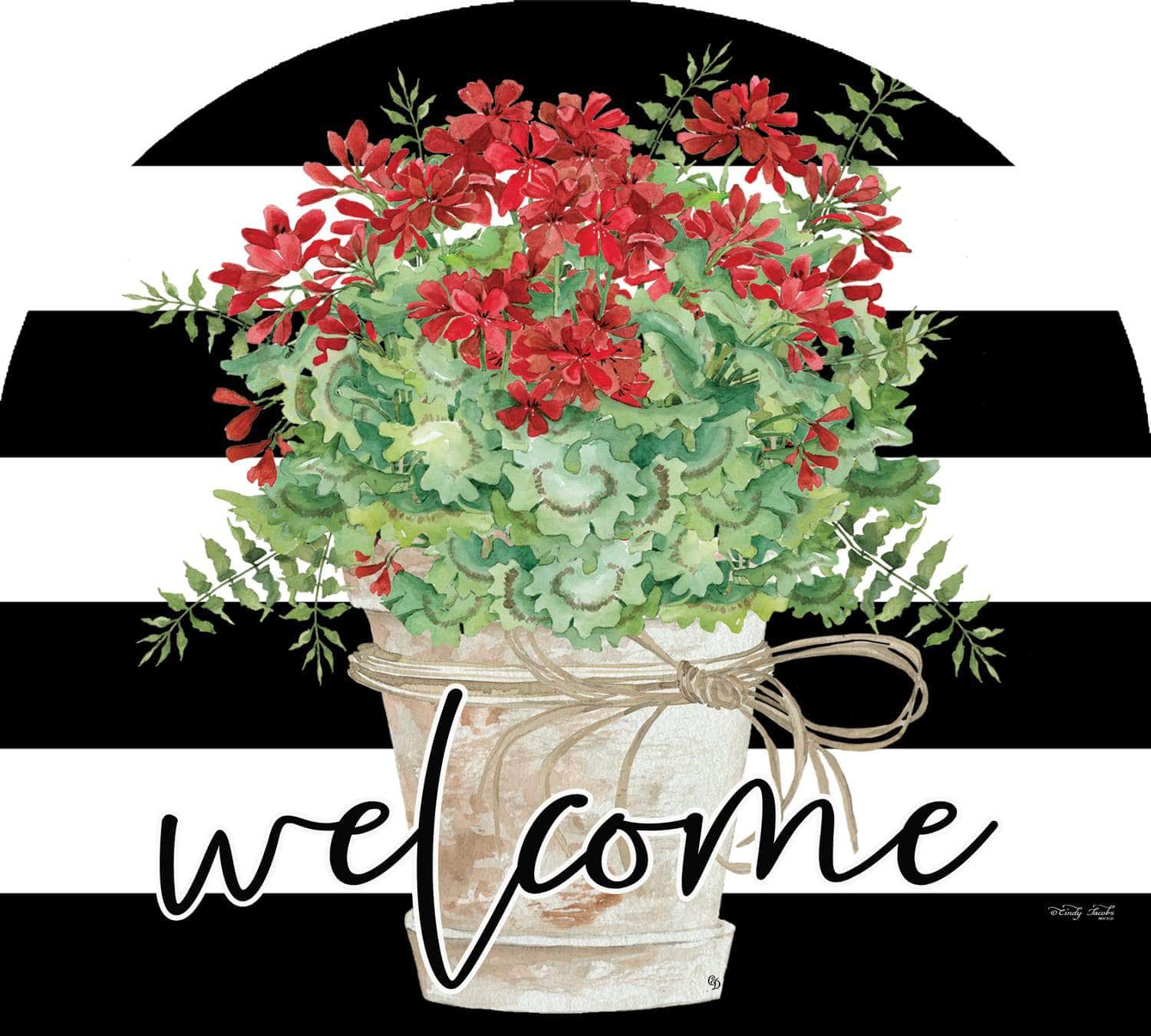 Geranium Bucket Arbor Mate panel featuring red geraniums in a rustic bucket, crafted from durable PVC to bring a charming and colorful touch to your garden or outdoor space.