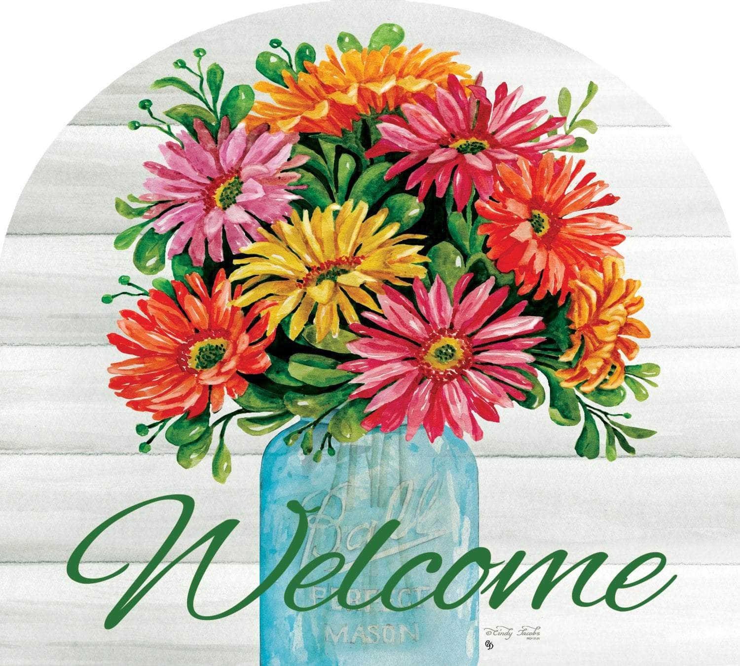 Gerbera Jar Arbor Mate panel featuring colorful gerbera daisies in a rustic jar, crafted from durable PVC to bring cheerful charm and beauty to your garden or outdoor space.