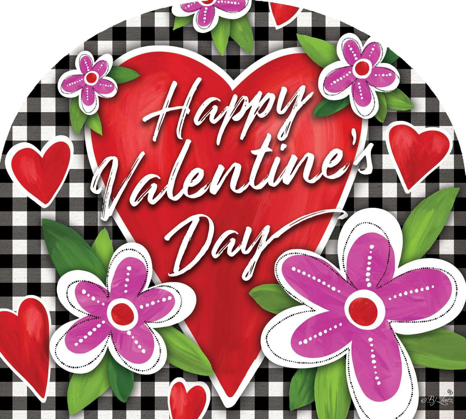 Gingham Valentine Arbor Mate panel featuring a heart surrounded by a gingham pattern, crafted from durable PVC to bring festive charm and love to your garden or outdoor space.