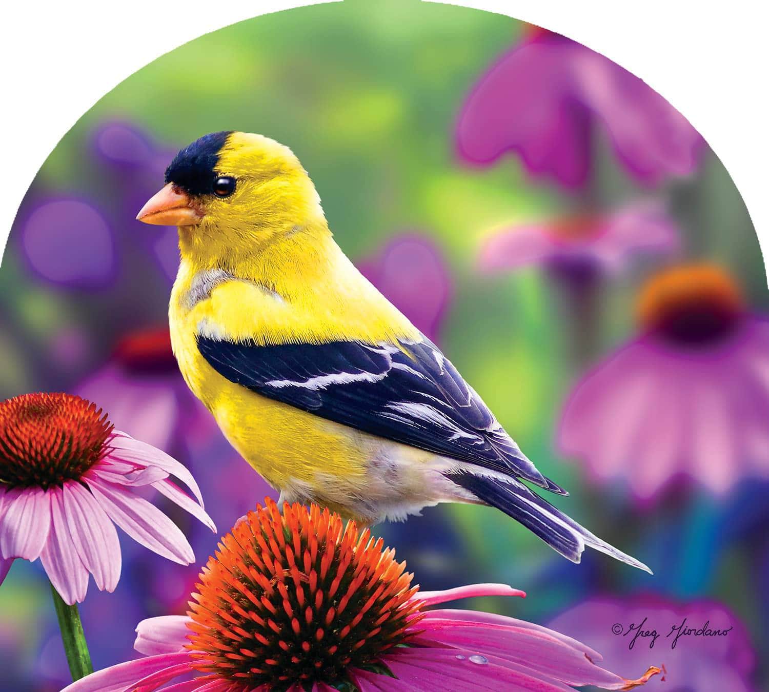Goldfinch Glory Arbor Mate panel featuring vibrant goldfinches and leafy branches, crafted from durable PVC to bring a natural, colorful touch to your garden or outdoor space.
