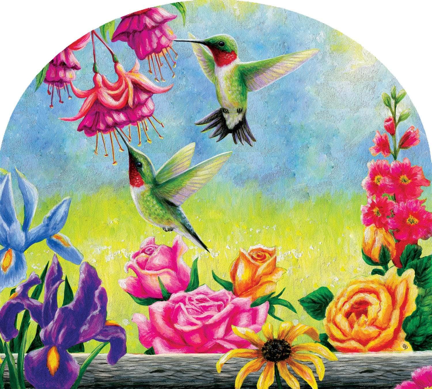 Hummingbird Flutter Arbor Mate panel featuring hummingbirds amidst vibrant flowers, crafted from durable PVC to bring lively charm and elegance to your garden or outdoor space.