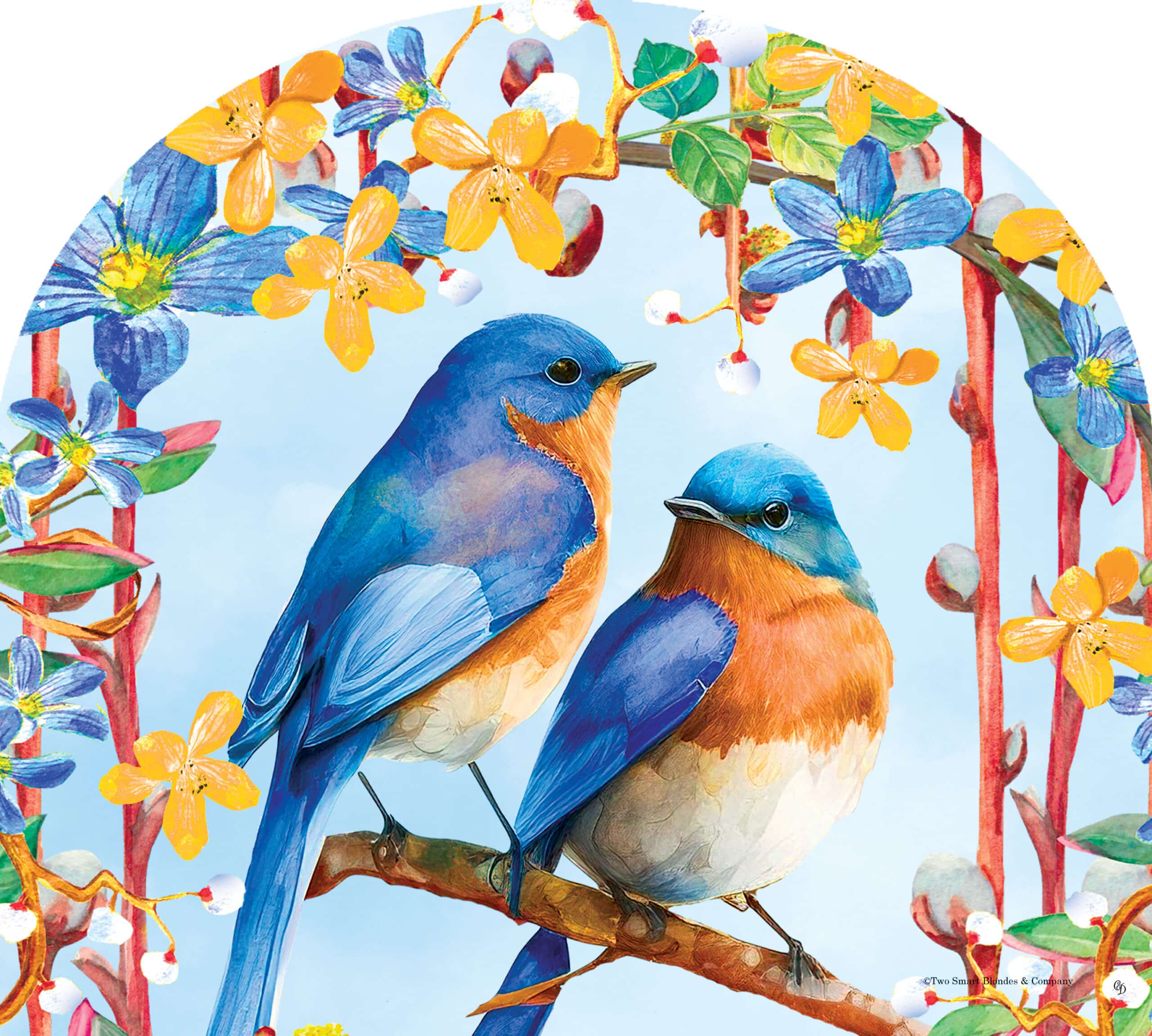 Lovely Bluebirds Arbor Mate panel featuring bluebirds perched on branches, crafted from durable PVC to bring peaceful beauty and nature-inspired charm to your garden or outdoor space.