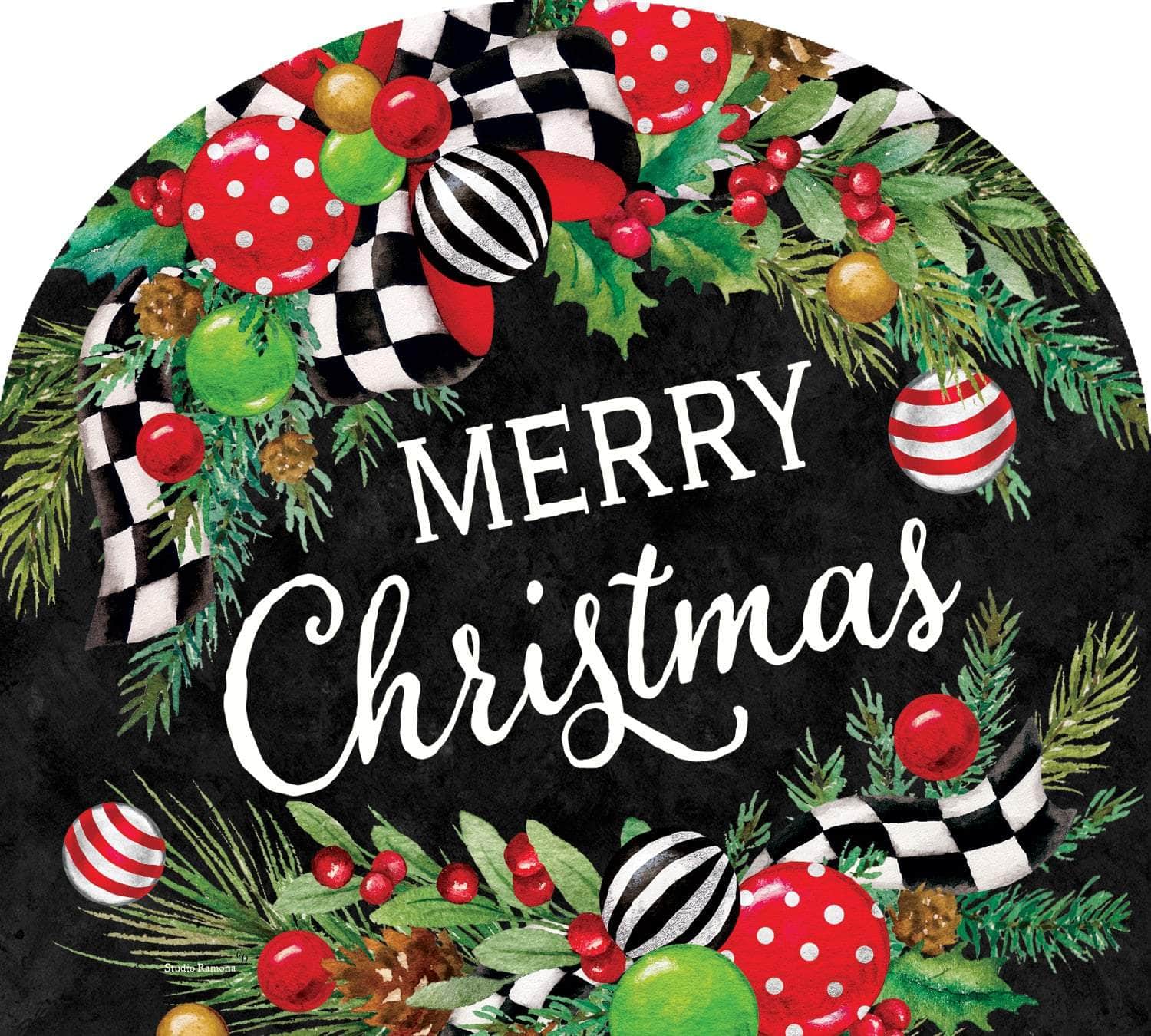 Merry Christmas Arbor Mate panel featuring festive decorations and a cheerful message, crafted from durable PVC to bring a holiday touch to your garden or outdoor space.