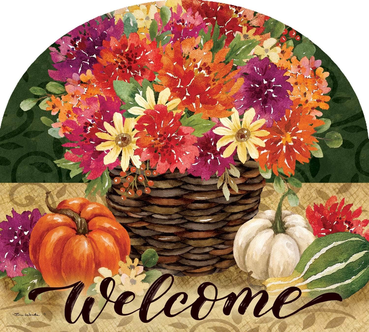 Mums Basket-Arbor Mate panel featuring a basket overflowing with colorful mums, crafted from durable PVC to bring warm autumn elegance to your outdoor decor.