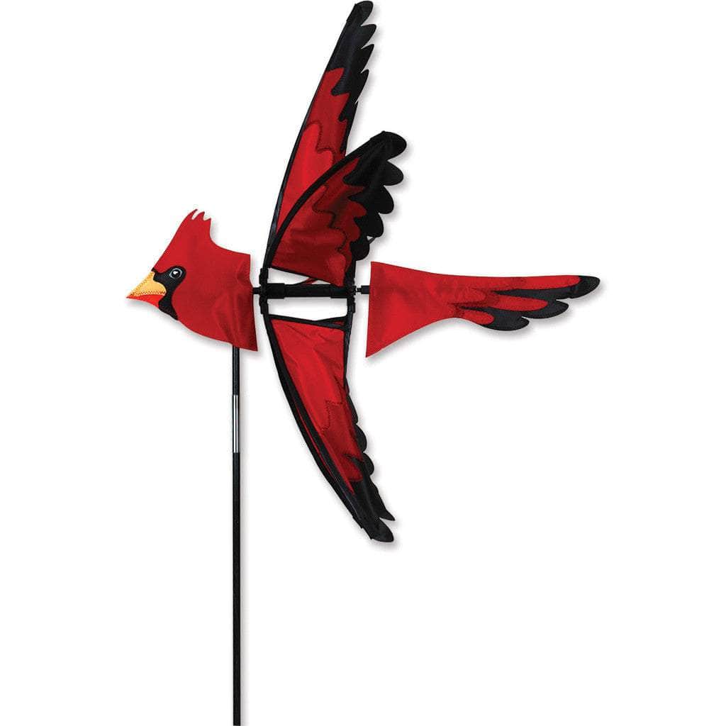 Cardinal spinner with vibrant red fabric, detailed applique, and 25-inch spinning wing—perfect for lifelike motion in your yard or garden.