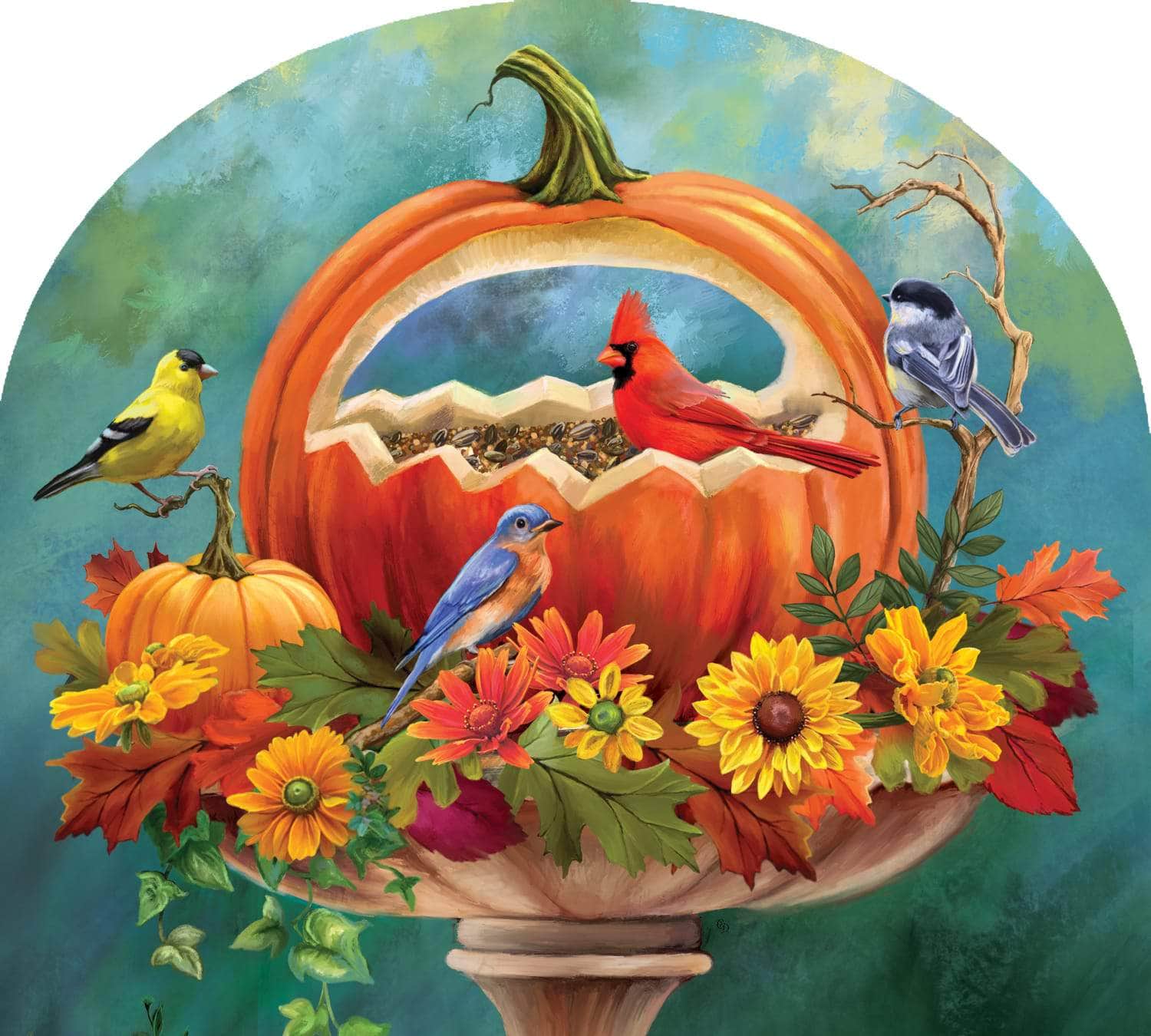 Pumpkin Feeder-Arbor Mate panel featuring a pumpkin bird feeder and autumn accents, crafted from durable PVC to bring festive fall beauty and charm to your outdoor space.