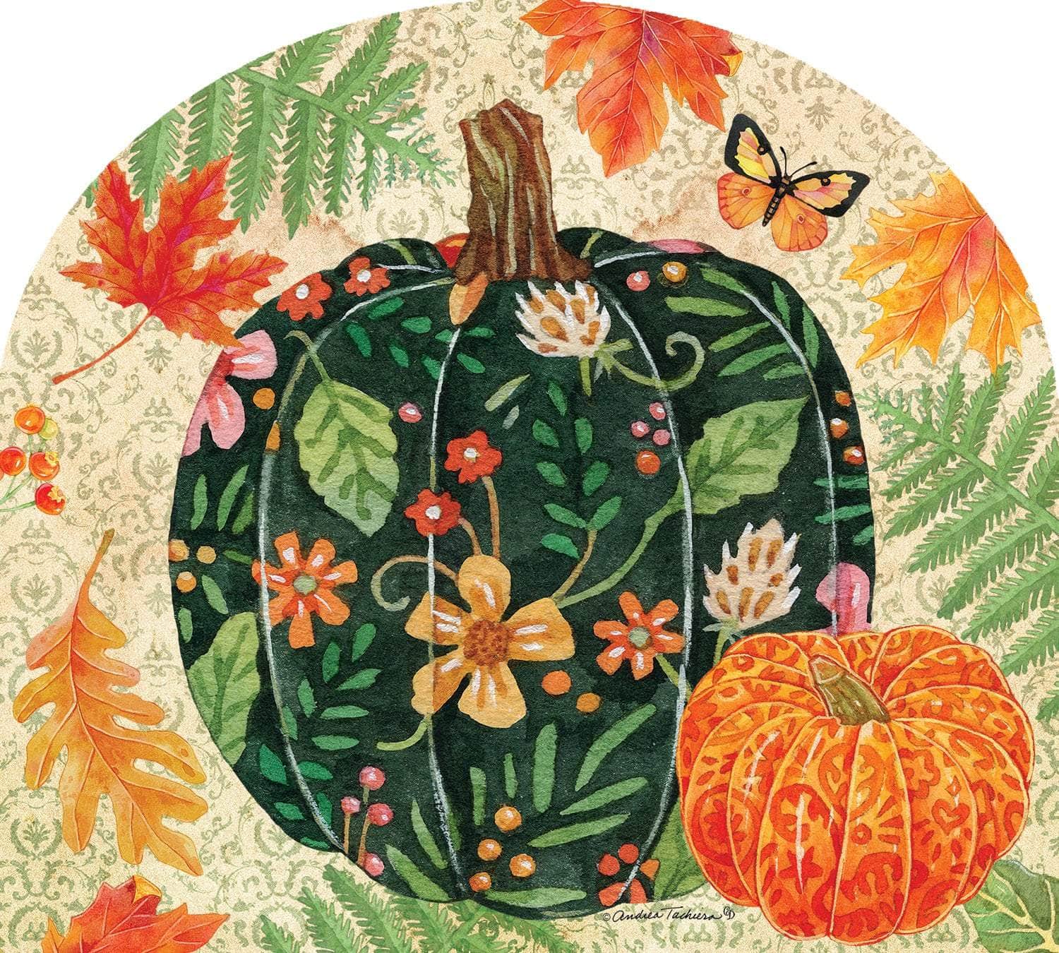 Pumpkin & Leaves-Arbor Mate panel featuring a pumpkin surrounded by fall leaves, crafted from durable PVC to enhance your seasonal garden decor.