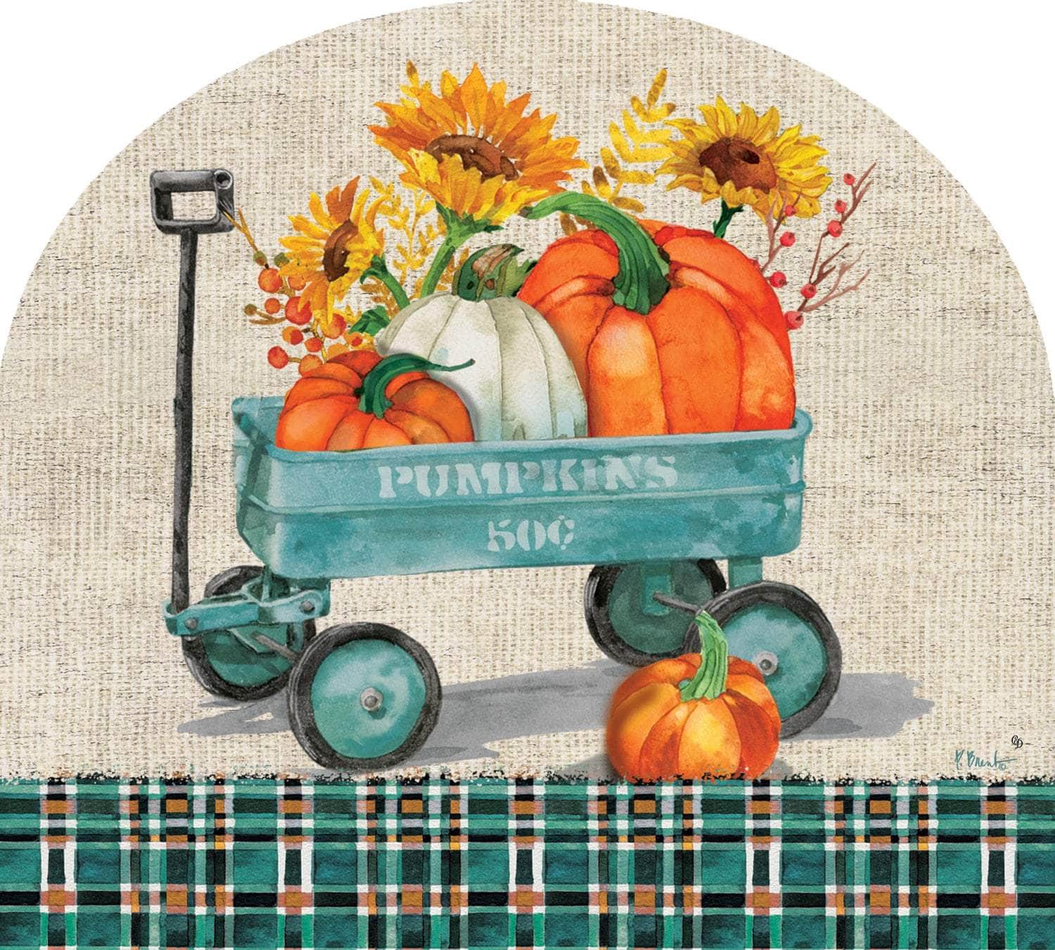 Pumpkin Wagon-Arbor Mate panel featuring a wagon filled with pumpkins, crafted from durable PVC to bring rustic fall beauty and charm to your outdoor decor.