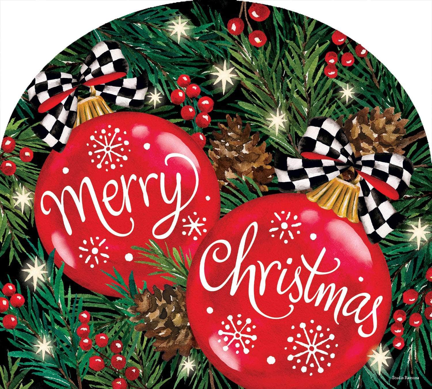 Red Ornaments-Arbor Mate panel featuring decorative red ornaments, crafted from durable PVC to bring holiday elegance and festive cheer to your outdoor decor.