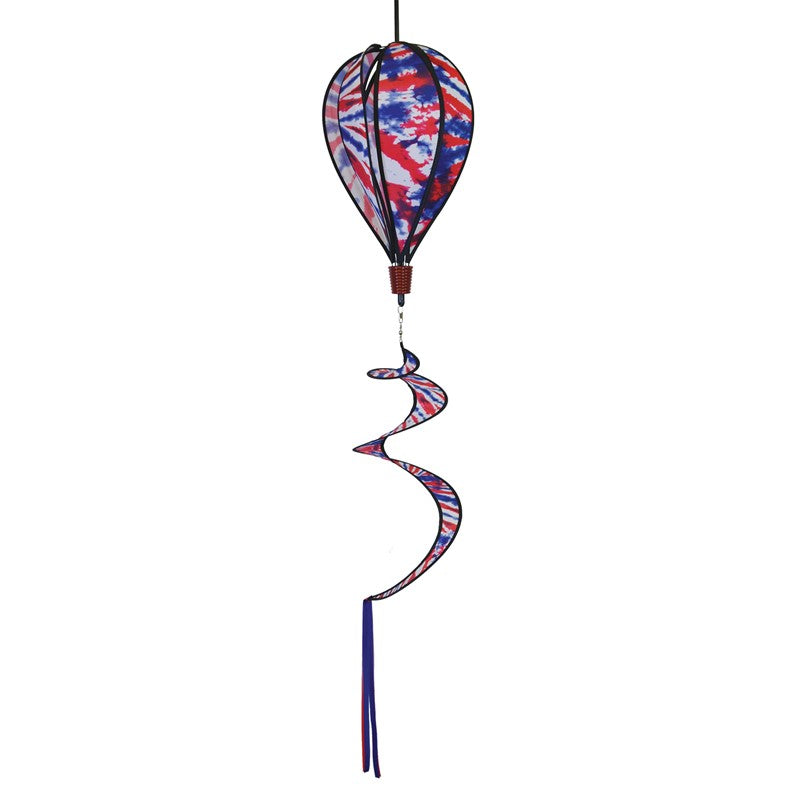 Red, White, and Blue Tie Dye 6-Panel Hot Air Balloon on a white background, highlighting its patriotic tie-dye design and vibrant colors.