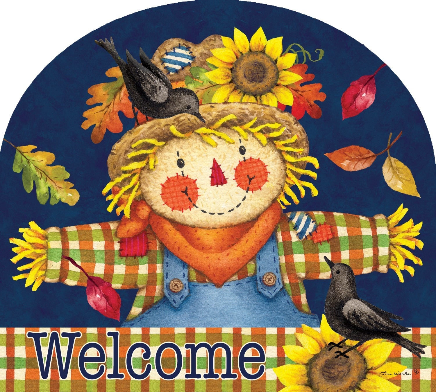 Scarecrow Plaid-Arbor Mate panel featuring a scarecrow with a plaid shirt, crafted from durable PVC to bring seasonal charm and autumn beauty to your outdoor decor.