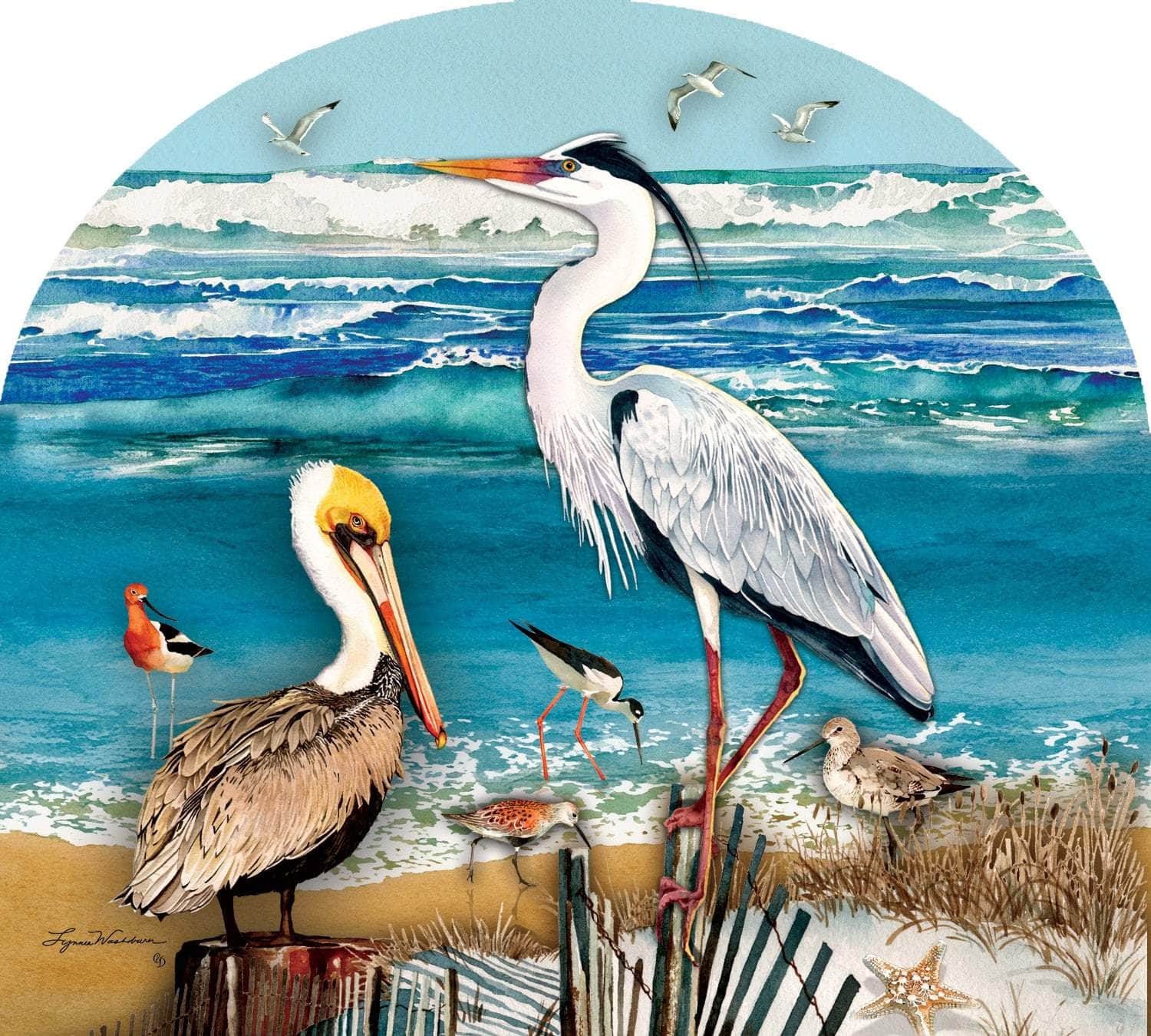 Shore Birds-Arbor Mate panel featuring shorebirds on the beach, crafted from durable PVC to bring natural coastal beauty and tranquility to your outdoor decor.