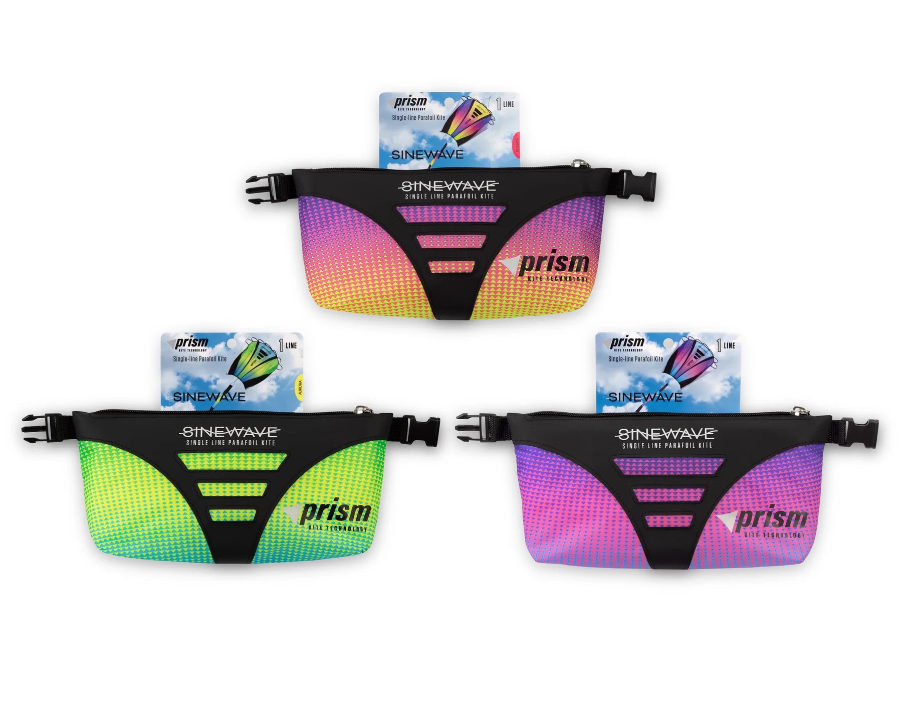 Sinewave kite with colorful parafoil design, smooth wave-like motion, and detachable tail—durable, frameless outdoor fun for flyers of all skill levels.