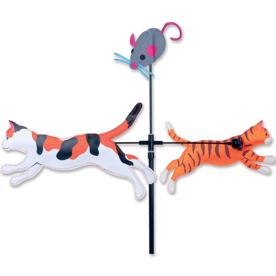 Cat carousel spinner with layered feline figures rotating around a single tier—durable, fun, and perfect for whimsical garden décor.