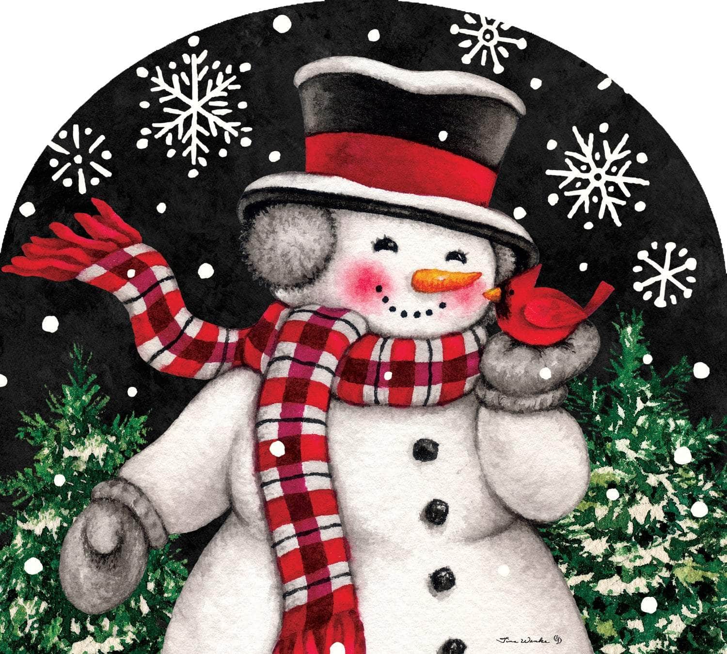 Snowman & Cardinal-Arbor Mate panel featuring a snowman and vibrant cardinal, crafted from durable PVC to bring winter warmth and holiday cheer to your outdoor decor.