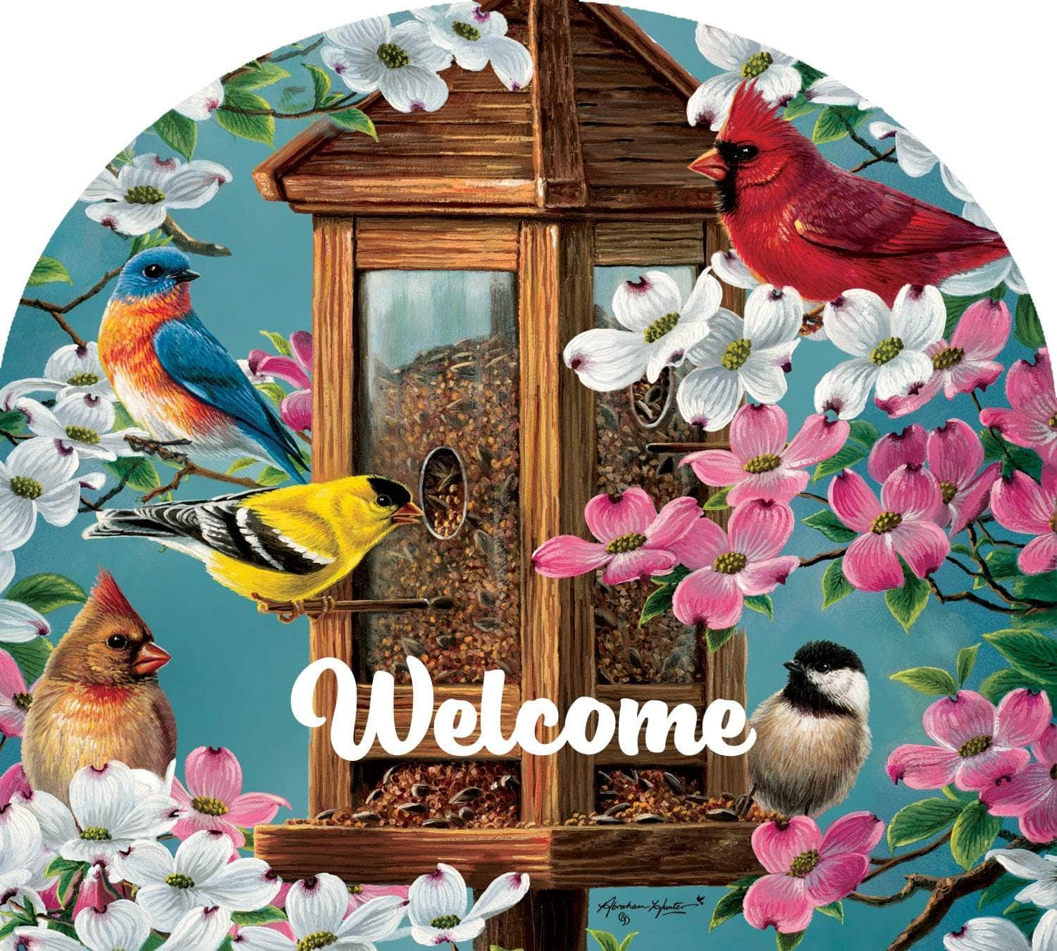 Songbird Feeder-Arbor Mate panel featuring a songbird on a bird feeder with floral accents, crafted from durable PVC to bring beauty and charm to your outdoor decor.