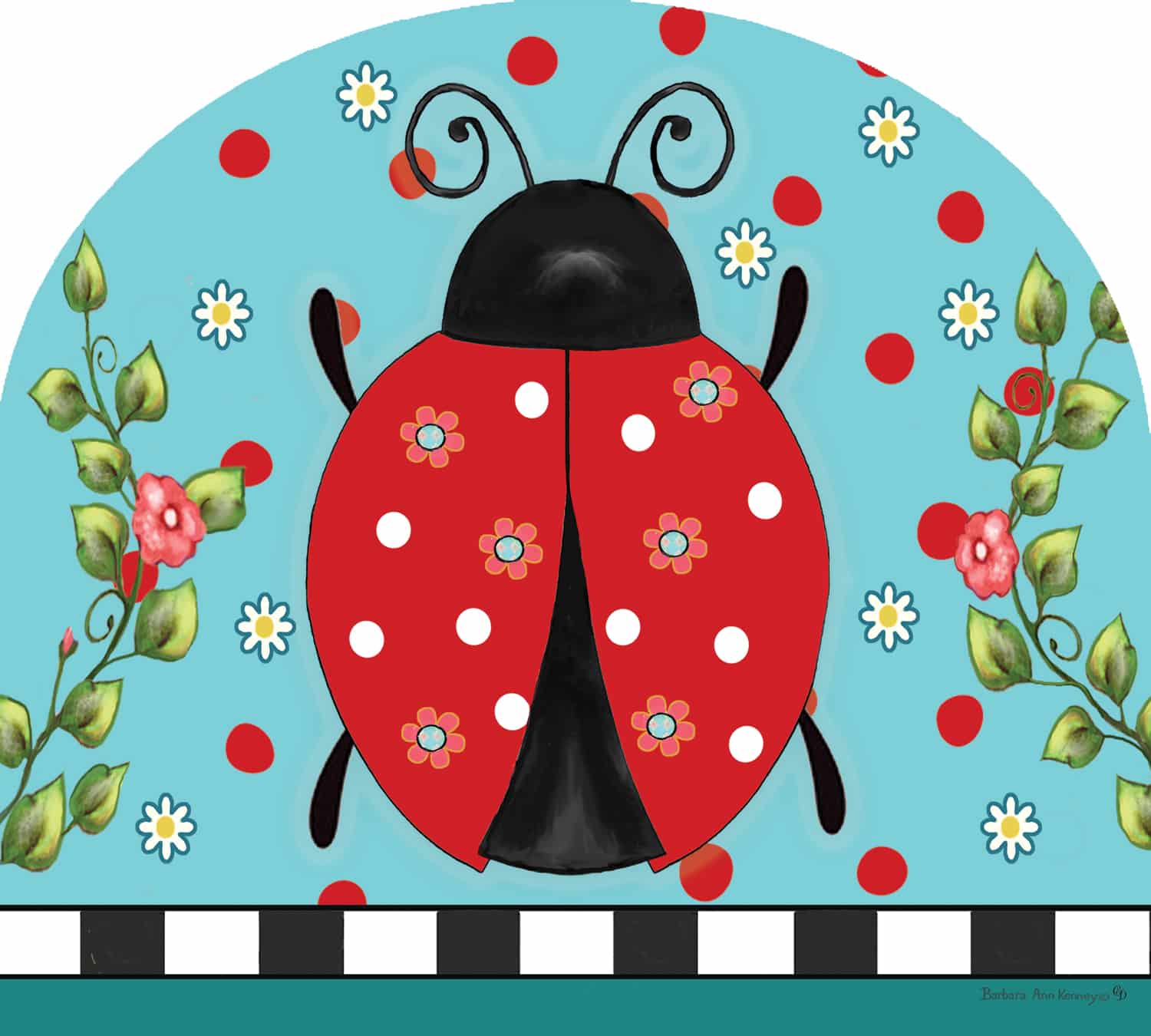 Spring Ladybug Arbor Mate panel featuring ladybugs and flowers, crafted from durable PVC to bring a cheerful, nature-inspired touch to your garden or outdoor space.