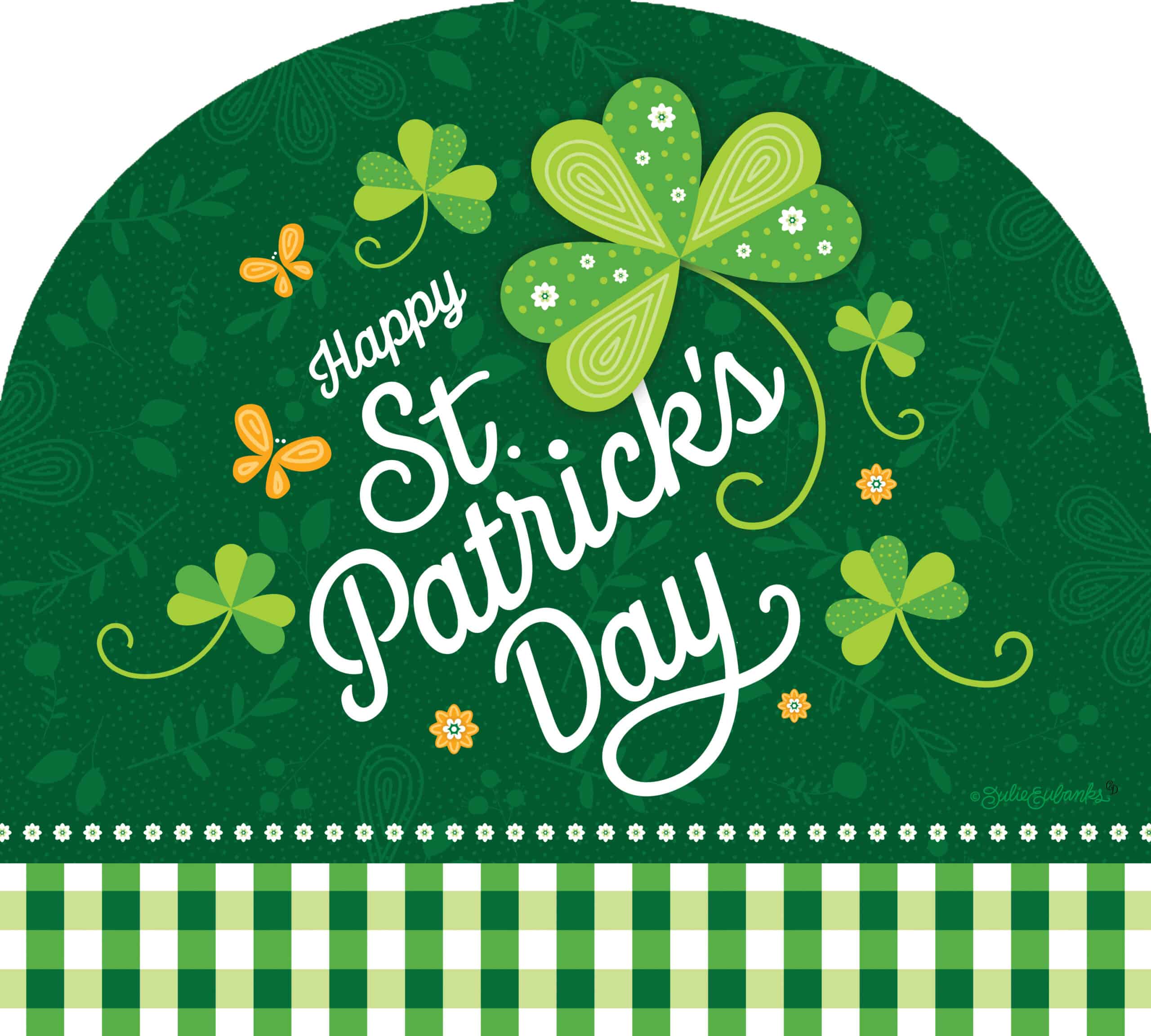 St. Pat’s Checkered-Arbor Mate panel featuring green checkered pattern and shamrocks, crafted from durable PVC to bring Irish-inspired charm to your outdoor decor.