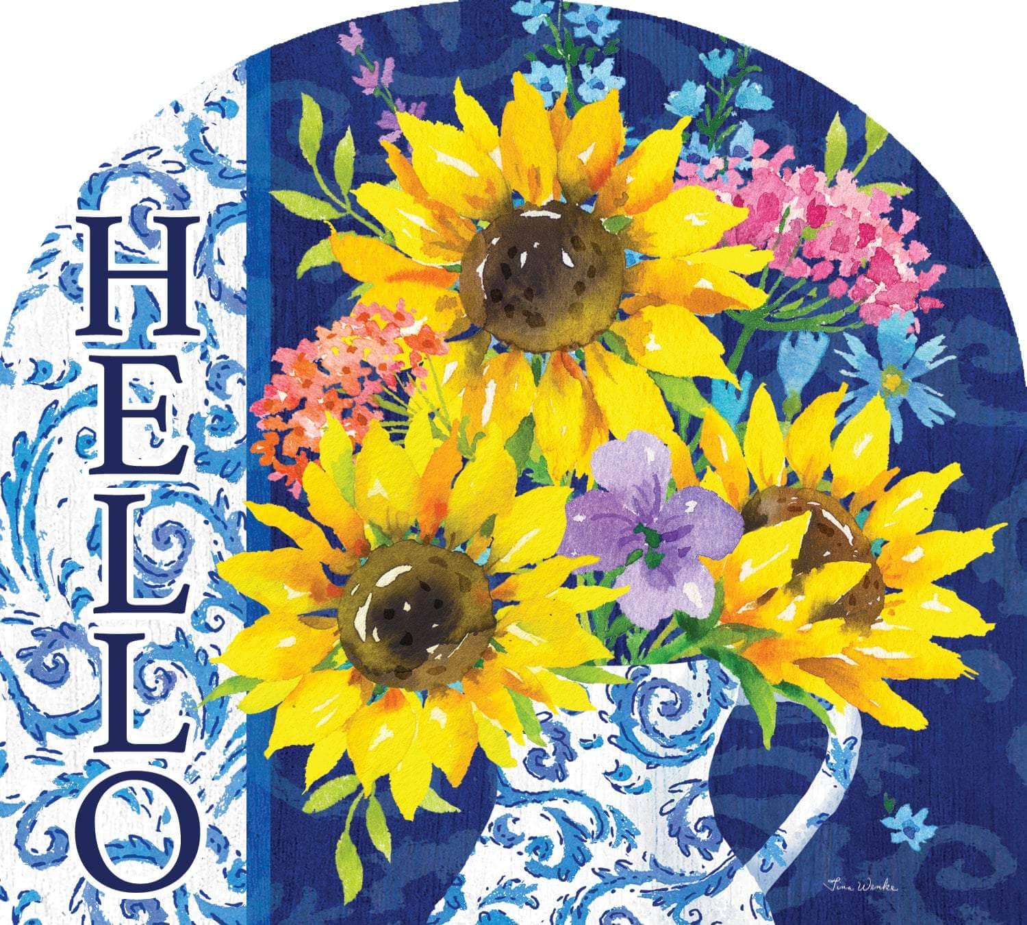 Sunflower Chinoiserie-Arbor Mate panel featuring bold sunflowers and chinoiserie details, crafted from durable PVC to bring artistic elegance and charm to your outdoor decor.