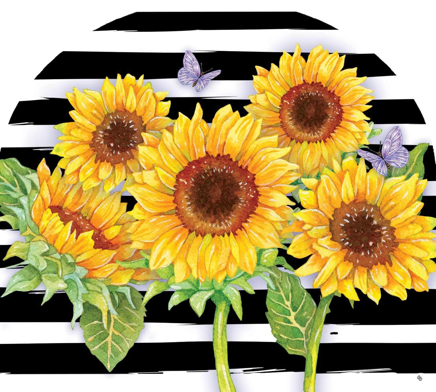 Sunflower Stripes-Arbor Mate panel featuring a sunflower and bold stripes, crafted from durable PVC to bring seasonal beauty and charm to your outdoor decor.