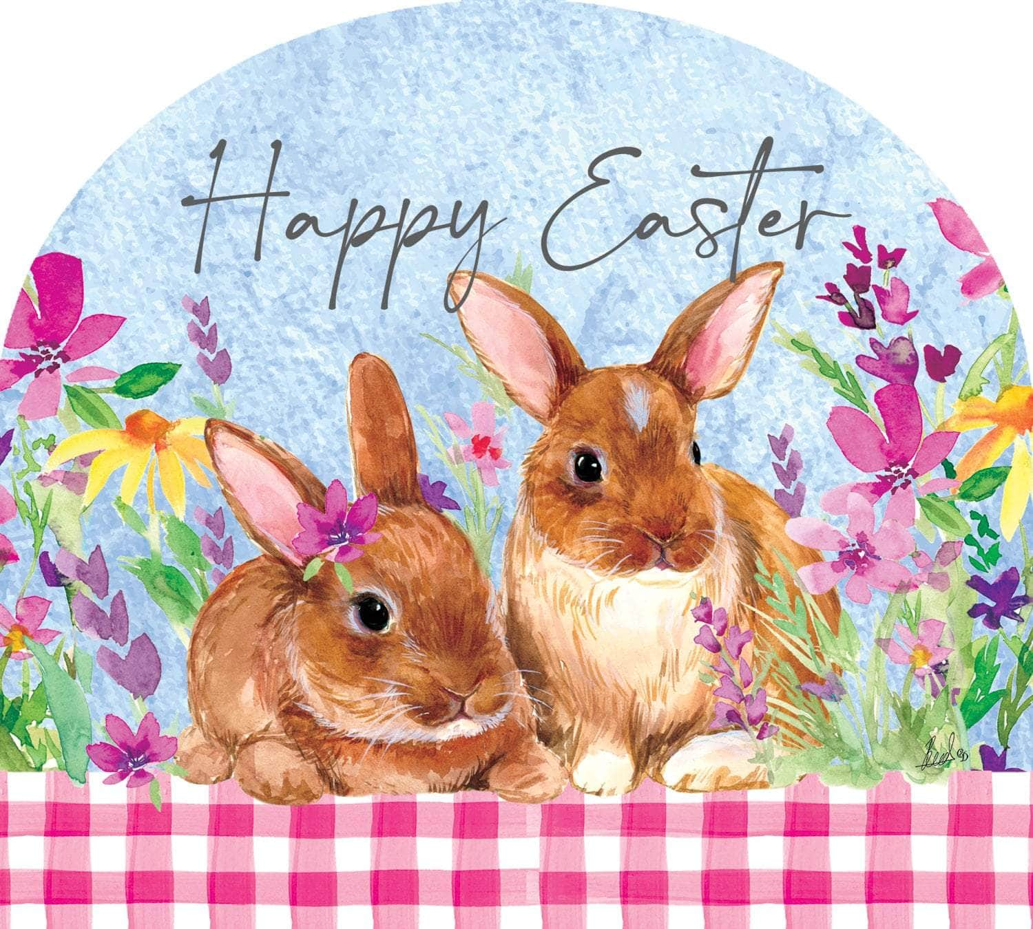 Sweet Bunnies-Arbor Mate panel featuring two adorable bunnies, crafted from durable PVC to bring spring charm and seasonal beauty to your outdoor decor.