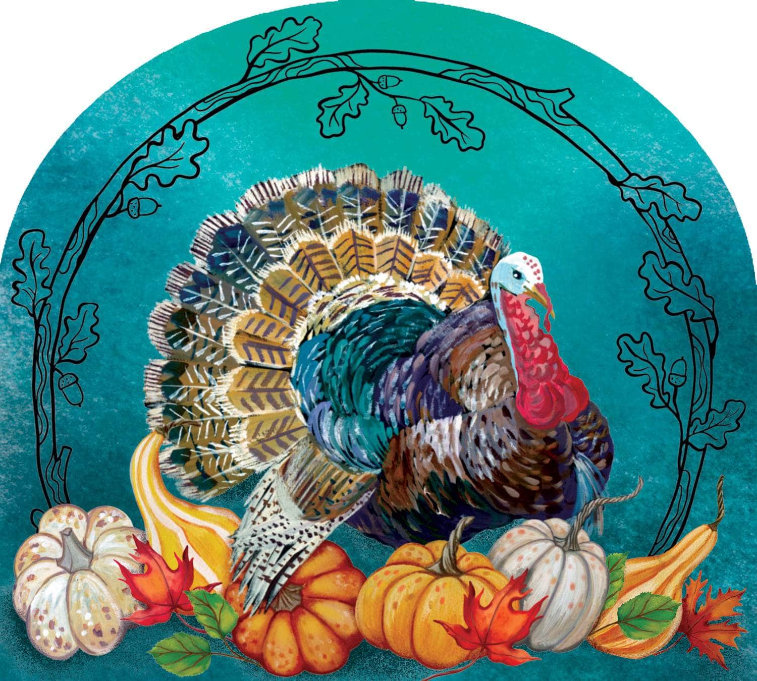 Teal Turkey-Arbor Mate panel featuring a colorful turkey with teal feathers, crafted from durable PVC to bring festive autumn beauty and charm to your outdoor decor.