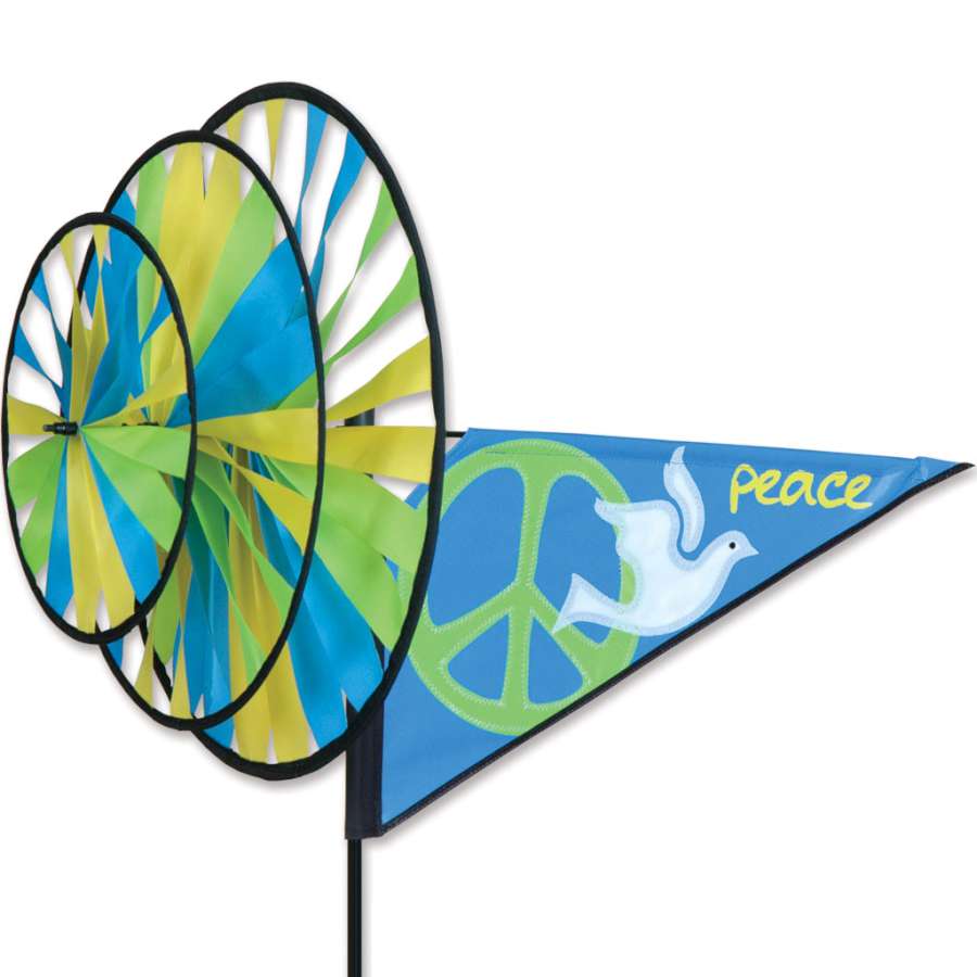 Peace spinner with stitched applique design and three layered wheels—crafted for vibrant motion and outdoor harmony.
