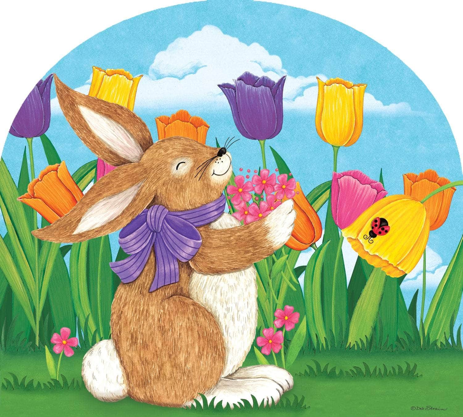 Tulip Bunnies-Arbor Mate panel featuring bunnies and tulips, crafted from durable PVC to bring springtime beauty and charm to your outdoor decor.