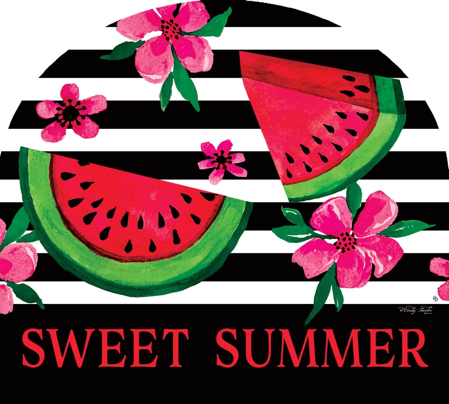 Watermelon Stripes-Arbor Mate panel featuring watermelon slices and stripes, crafted from durable PVC to bring playful charm and summer beauty to your outdoor decor.